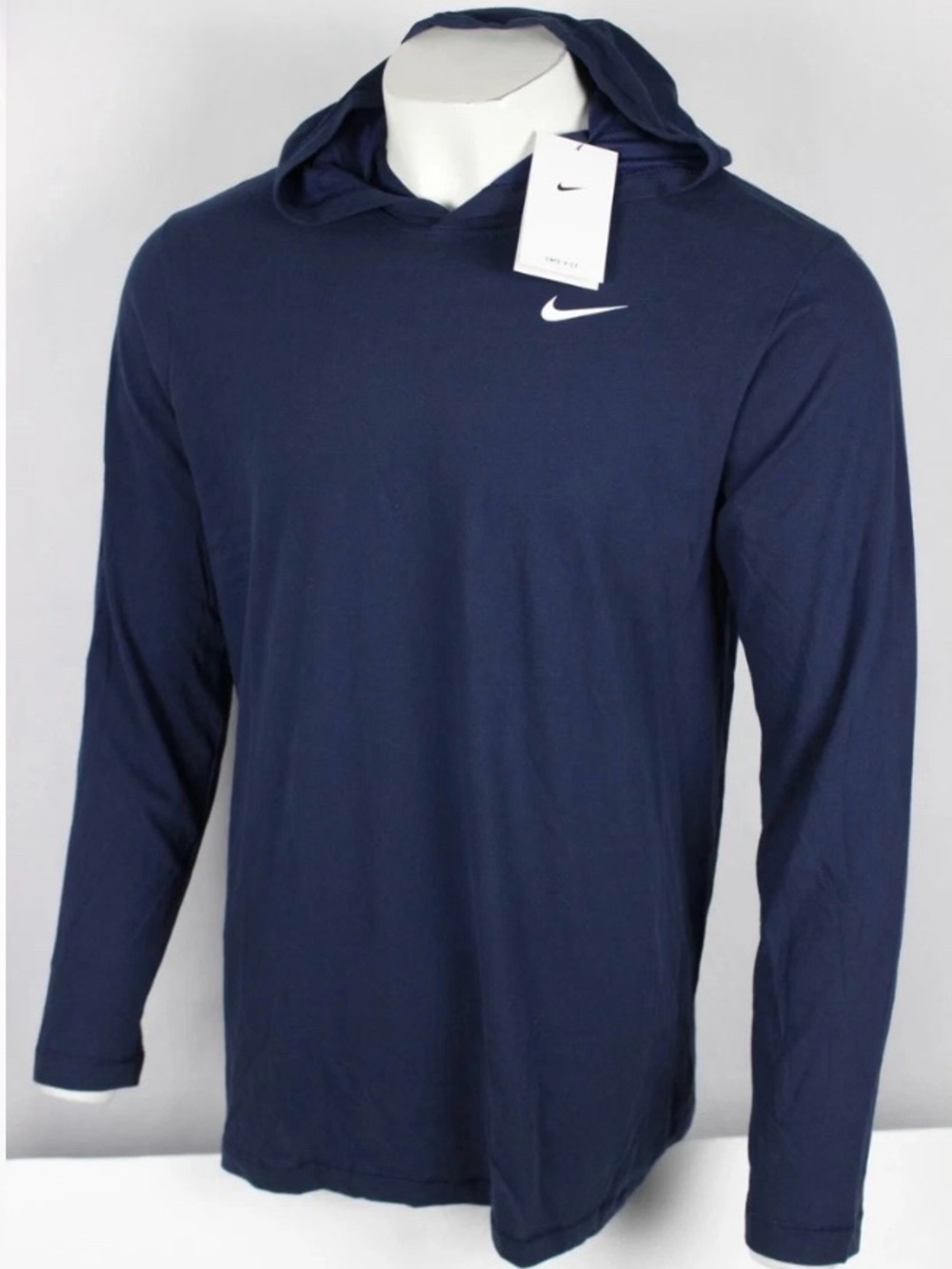 Nike Navy Hooded Long-Sleeve Performance Top with White Swoosh, NWT